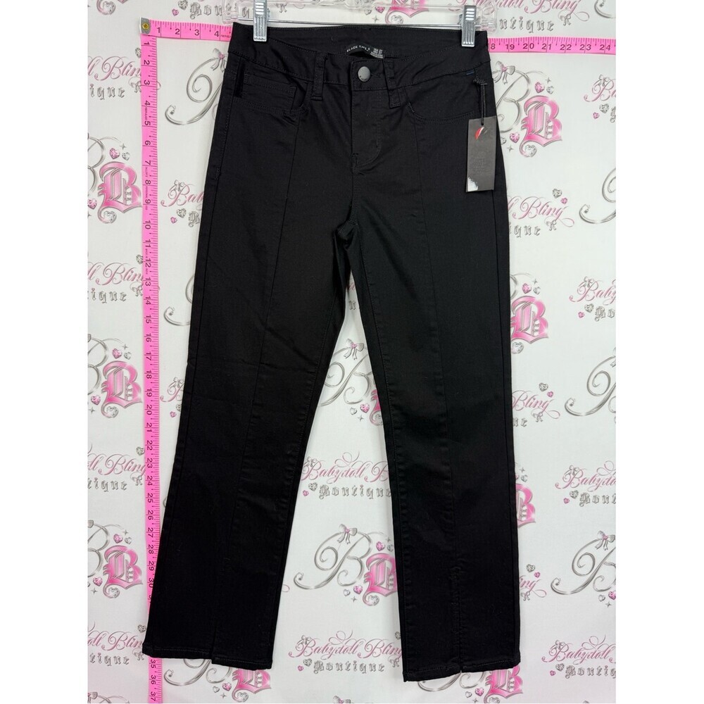 Black Tape_ Black Straight-Leg Pants with Red Tag Accent